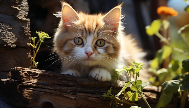 Cute kitten sitting on grass playful and curious in nature generated by artificial intelligence