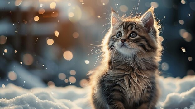 Photo cute kitten sitting outdoors ai generative