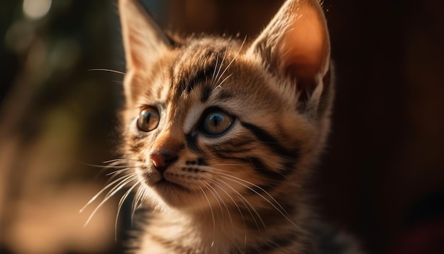 Cute kitten staring playful and curious fluffy fur softness in nature generated by artificial intelligence