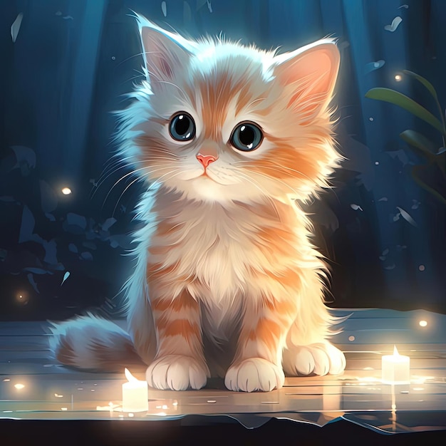 cute kitten wallpaper animal in the style of luminous 3d objects