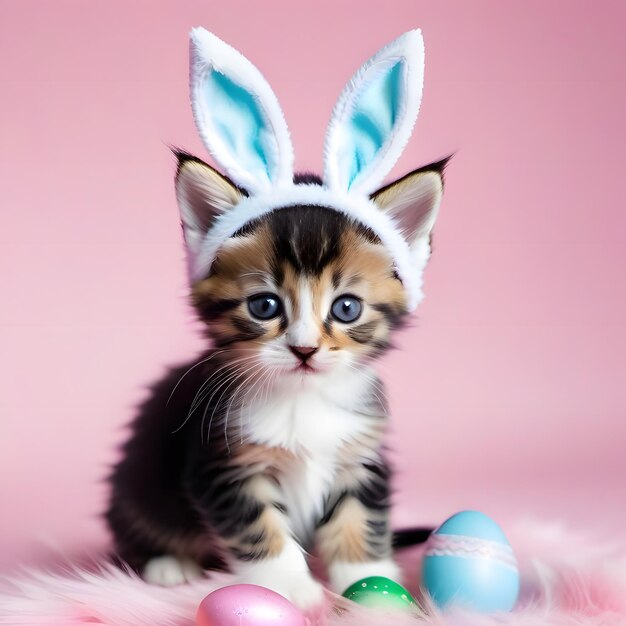 Photo cute kitten wearing bunny ears for easter