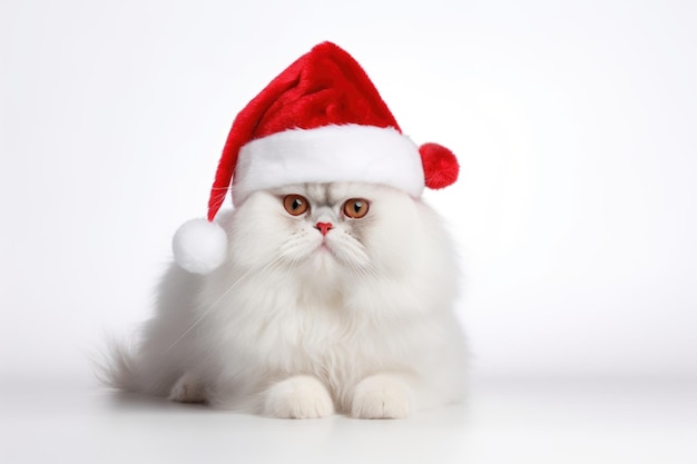 cute kitten wearing santa hat on white background with copy space AI Generated