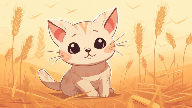 Cute kitten in a wheat field Childrens illustration