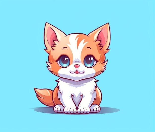 Cute kitten with blue eyes sitting on a blue background.