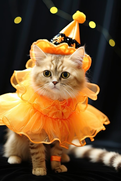 Foto gattino carino con costume di halloween festa stagionale ai generativa