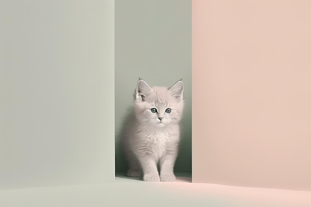 Cute kitten with minimalist background