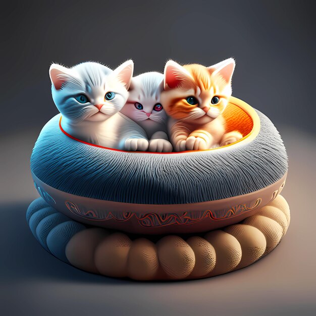 Cute kittens sitting in a cat bed