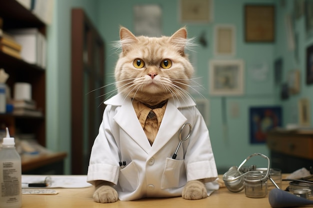 A Cute Kitty Dressed as a Doctor in the Clinic Generative By Ai