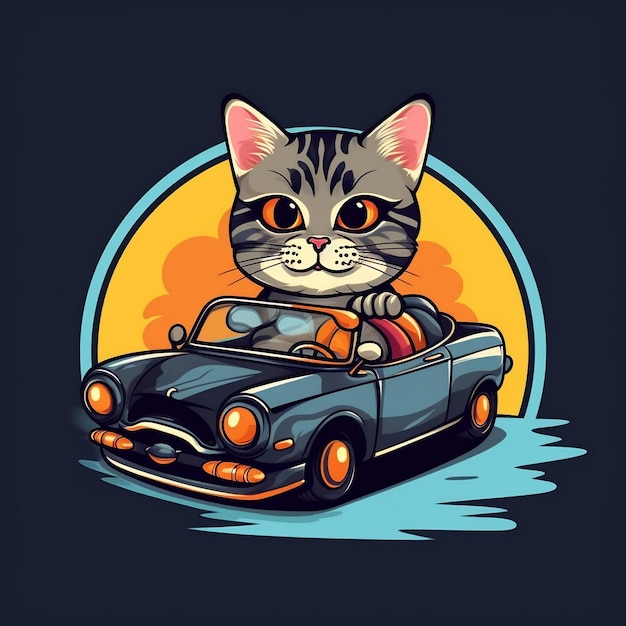 Cute Kitty Driving Sports Car Funny Animal in Car Generative AI