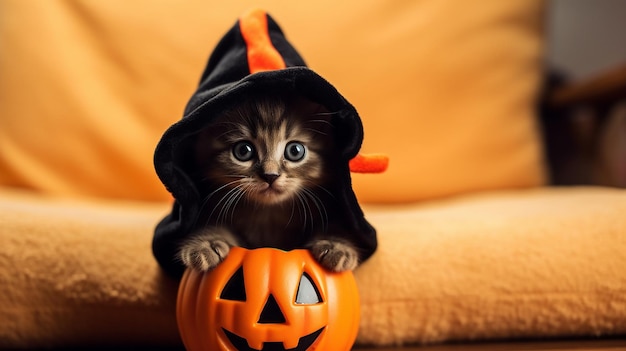 Cute Kitty in Halloween Kostuum Bootiful Whiskers HalloweenClad Kitten