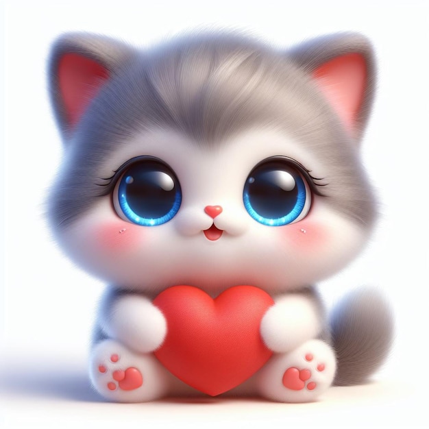 Photo cute kitty with heart pillow valentine