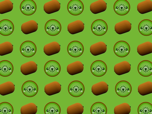 Photo cute kiwi kawaii 3d cartoon character pattern wallpaper on green background