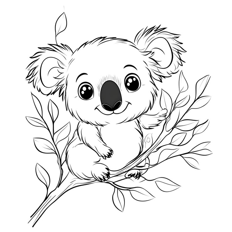 Photo cute koala bear illustration on tree branch