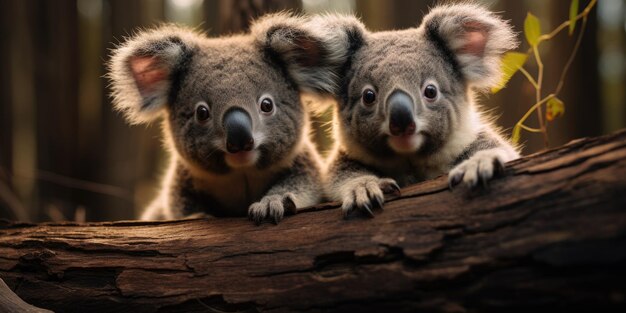 Cute Koala on a branch of eucalyptus tree Generative AI