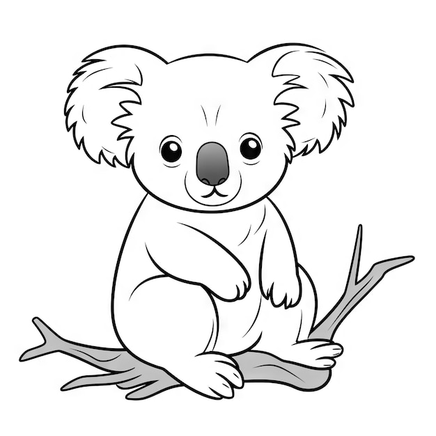 Photo cute koala cartoon coloring page