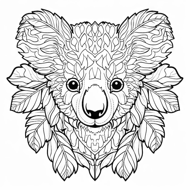 Photo cute koala cartoon coloring page