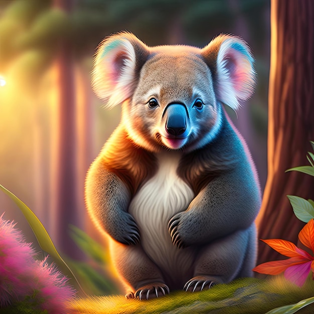 A cute koala in natural habitat Digital artwork