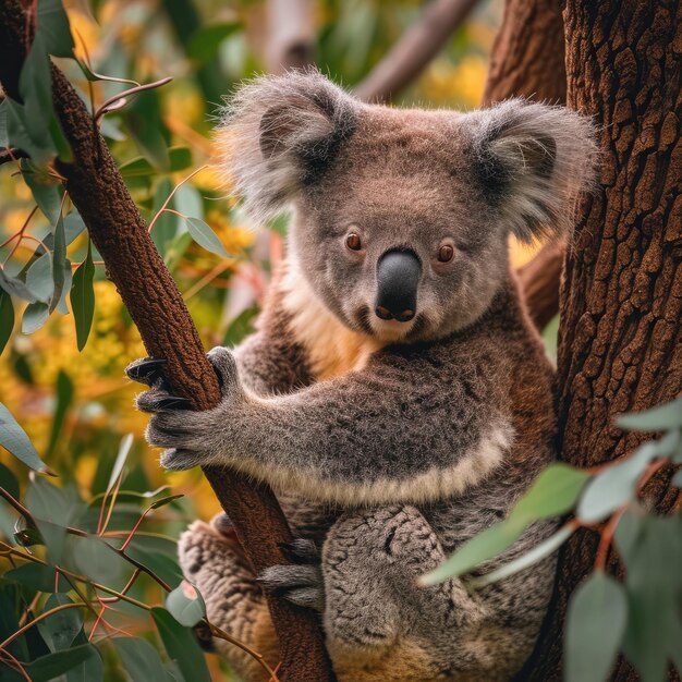 Photo a cute koala perched in a eucalyptus tree