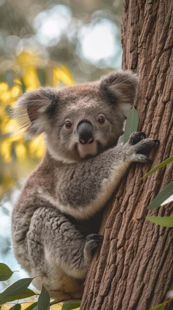 Photo a cute koala perched in a eucalyptus tree