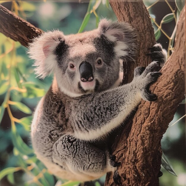 Photo a cute koala perched in a eucalyptus tree