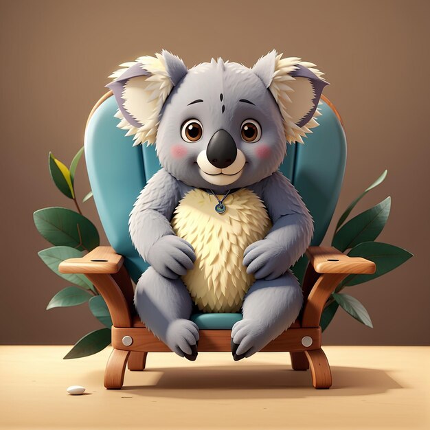 Cute koala sitting on chair cartoon vector icon illustration animal nature icon concept isolated