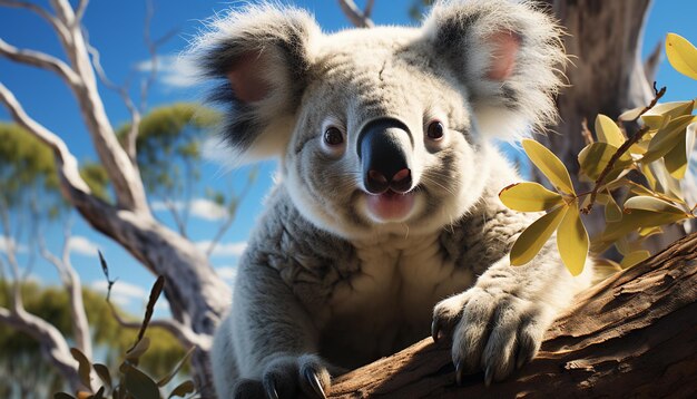 Cute koala sitting on a tree branch looking at camera generated by artificial intelligence