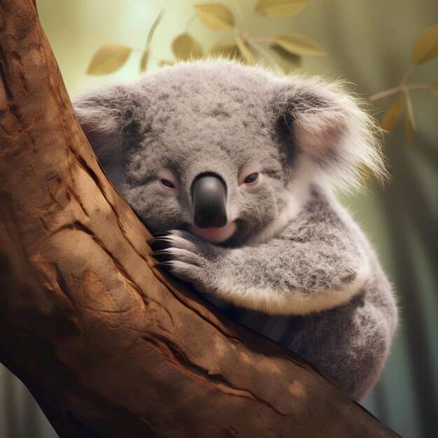 Photo cute koala sleeping on eucalyptus tree