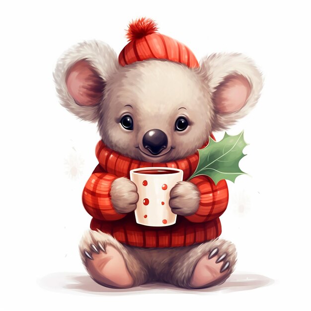 cute Koala With a Cup Of coffee Enjoying Christmas