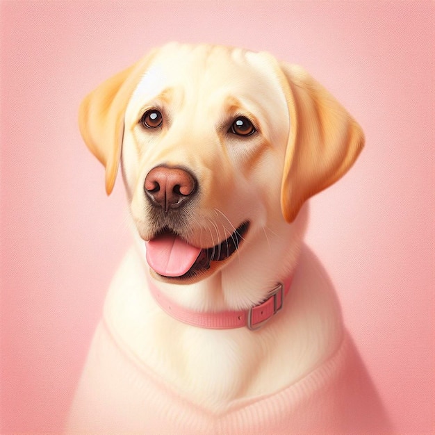 ピンクの背景の可愛いラブラドール・レトリバー犬 デジタル絵画