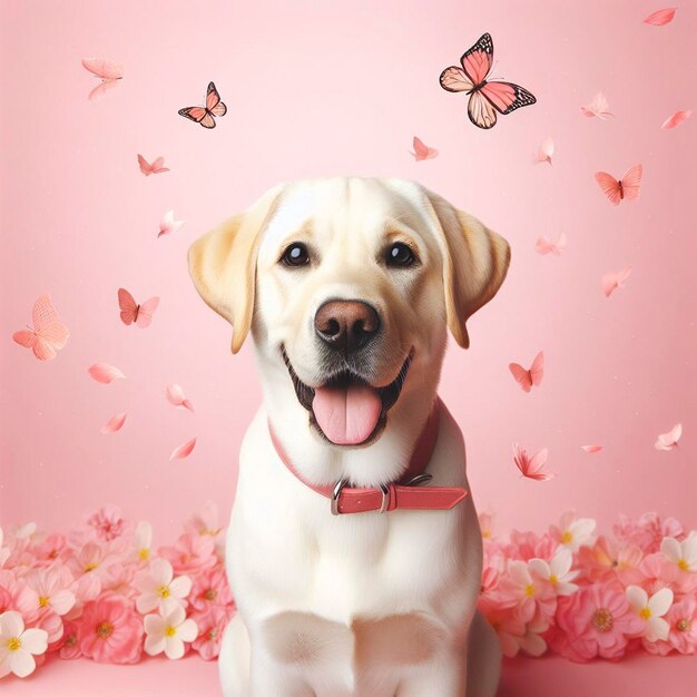 Cute labrador retriever dog on pink background Digital painting