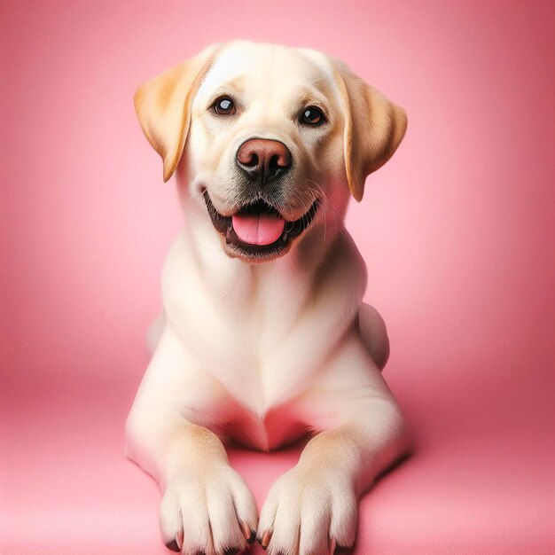 Cute labrador retriever dog on pink background Digital painting