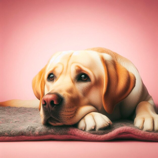 Cute labrador retriever dog on pink background Digital painting