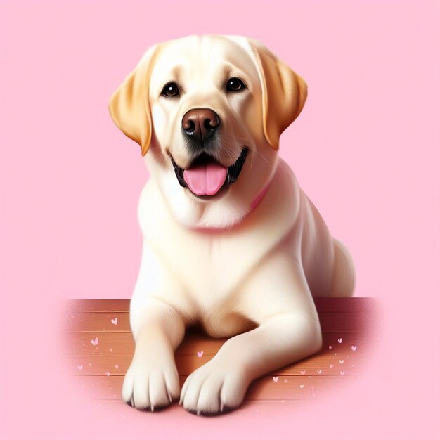 Cute labrador retriever dog on pink background Digital painting