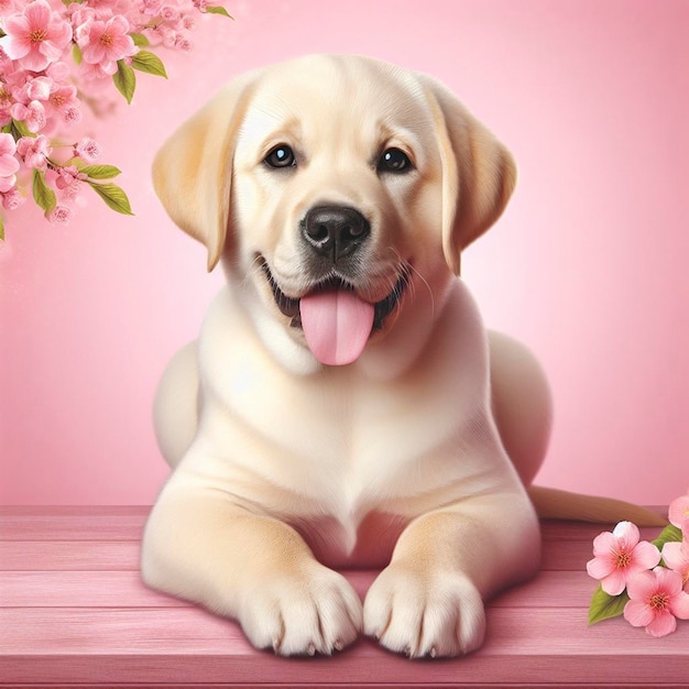 Cute labrador retriever dog on pink background Digital painting