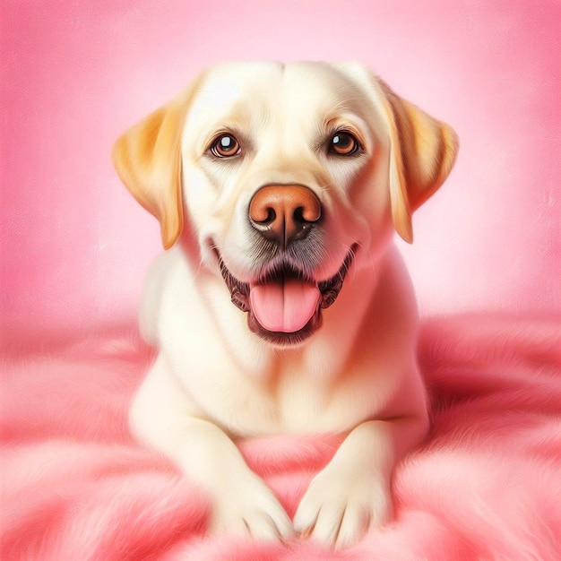 Cute labrador retriever dog on pink background Digital painting