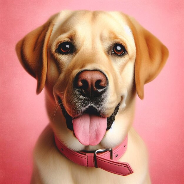 Cute labrador retriever dog on pink background Digital painting