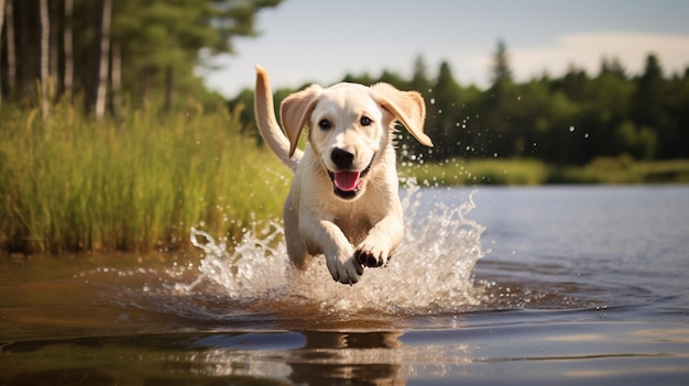 Cute labrador retriever dog running outside nature picture ai generated art