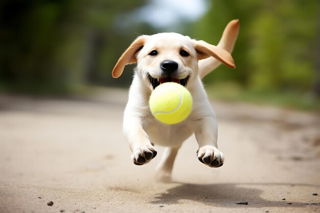 Foto carino labrador retriever che gioca all'aperto e copia lo spazio