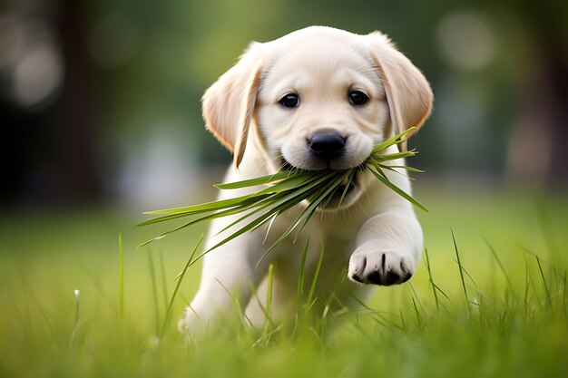 Foto carino labrador retriever che gioca all'aperto e copia lo spazio