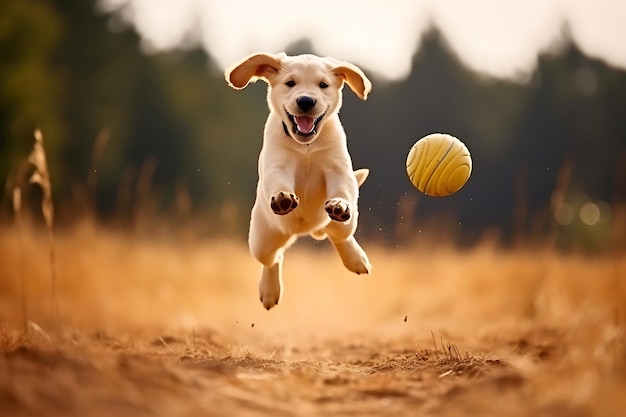 Foto carino labrador retriever che gioca all'aperto e copia lo spazio