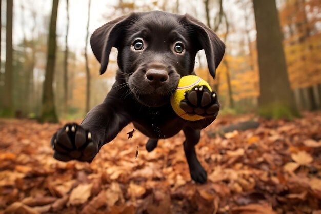 Photo cute labrador retriever playing outdoor and copy space