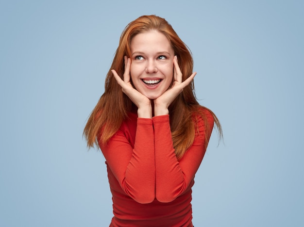 Cute lady looking up and smiling