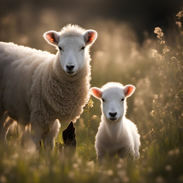 Cute lamb grazing enjoying springtime