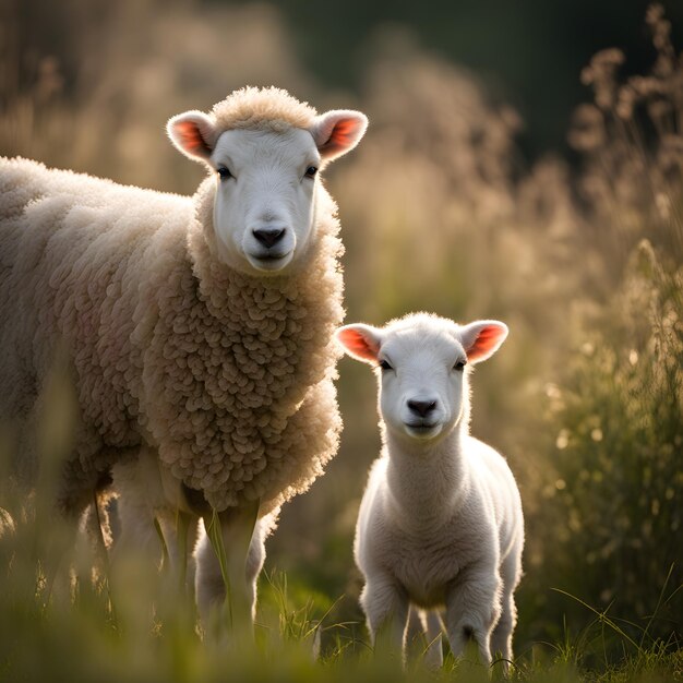 Cute lamb grazing enjoying springtime