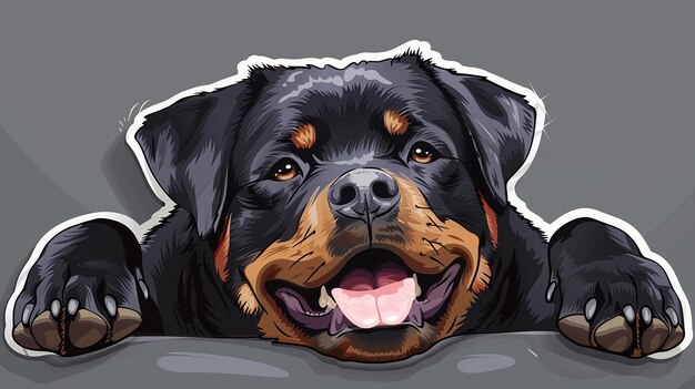 Foto sticker vettoriali per ragazzini rottweiler che ridono carini