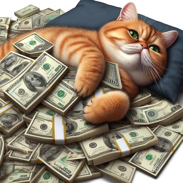 Cute Lazy cat with money