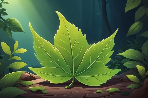写真 キューティ・リーフ・カートゥーンイラストレーション (cute leaf cartoon illustration)