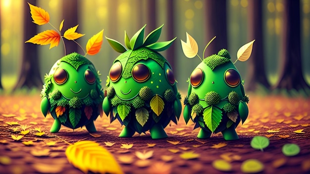 Photo cute leaf monsters