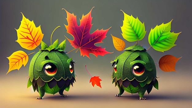 Photo cute leaf monsters