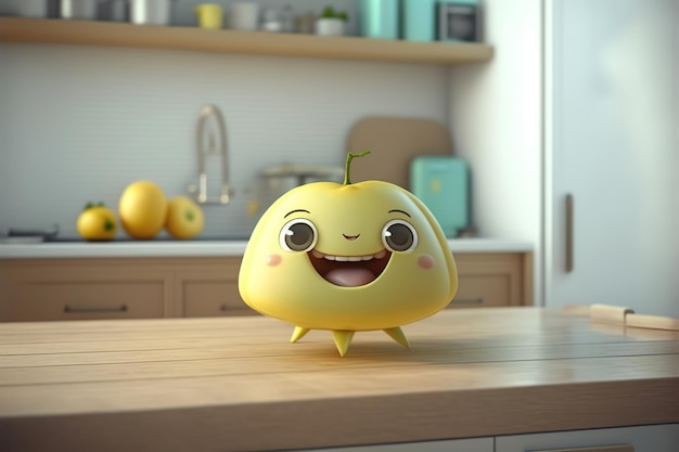 Cute lemon sweet smile at kitchen 3D render style AI Generated illustration